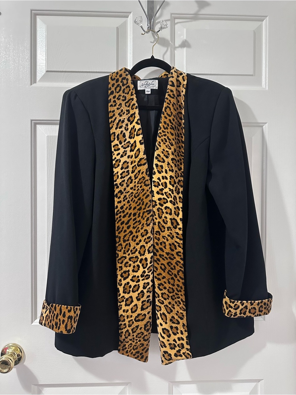Lafayette 148 New York Black Blazer with Leopard-Print Trim
